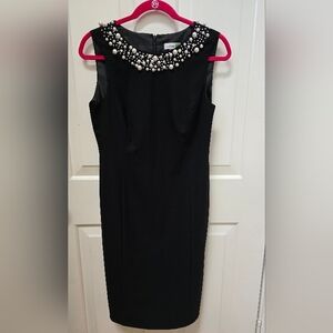 Calvin Klein Black Midi Dress with Pearl Accents Size 8